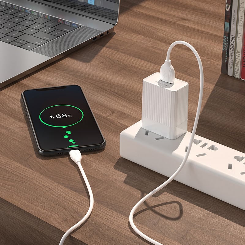 borofone ba47 mighty speed single port qc3 wall charger us set with micro usb cable charging