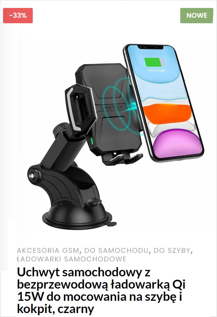 uchwyt samochodowy z ładowaniem bezprzewodowym 15w qi