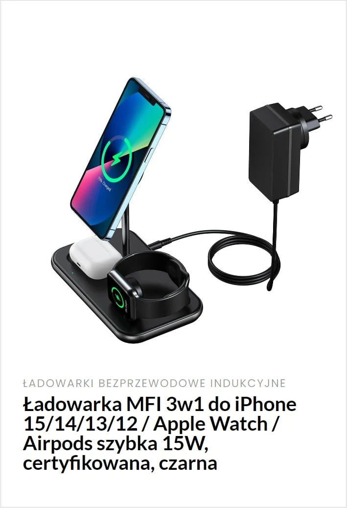 Ładowarka mfi 3w1 do iphone apple watch airpods 15w