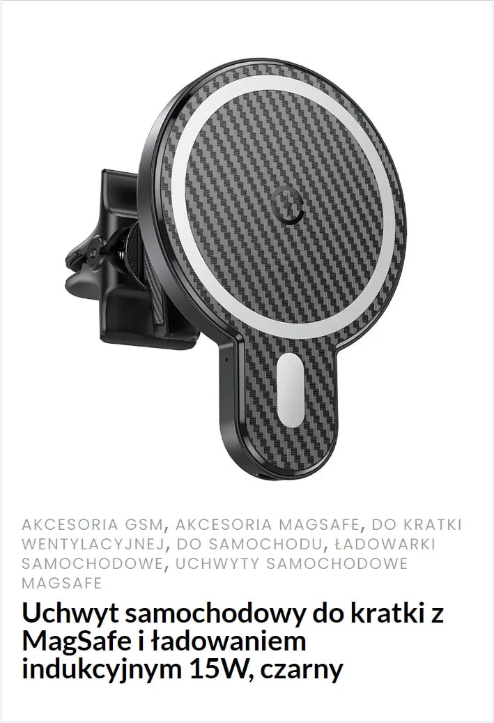 uchwyt samochodowy do kratki z magsafe i ładowaniem indukcyjnym 15w