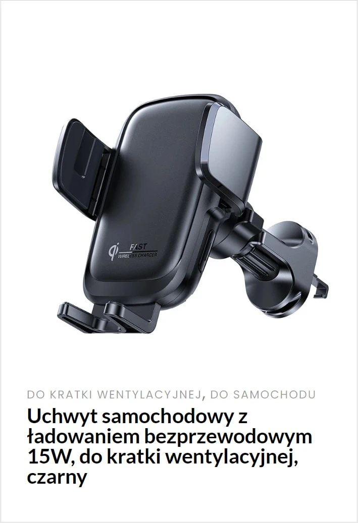 uchwyt samochodowy z ładowanie bezprzewodowym 15w do kratki wentylacyjnej