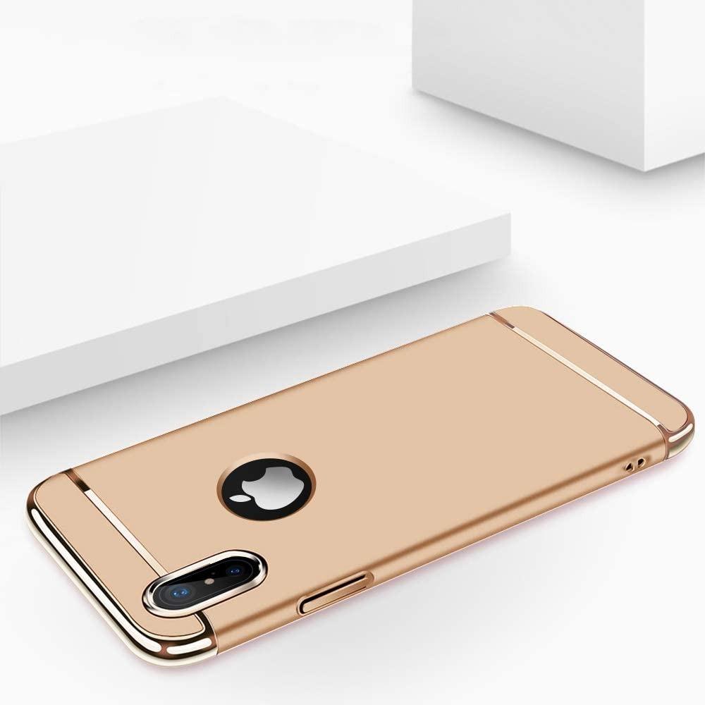 Etui do iPhone X/XS eleganckie cienkie ze zdobieniami i widocznym logo, złote