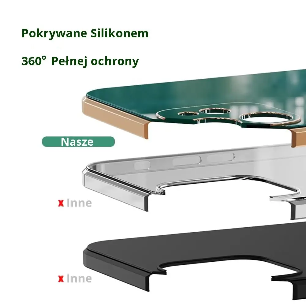 Etui do iPhone 12 eleganckie, ze złotym metalowym uchwytem i zdobieniami, z osłoną na aparat, złoty róż (OUTLET)