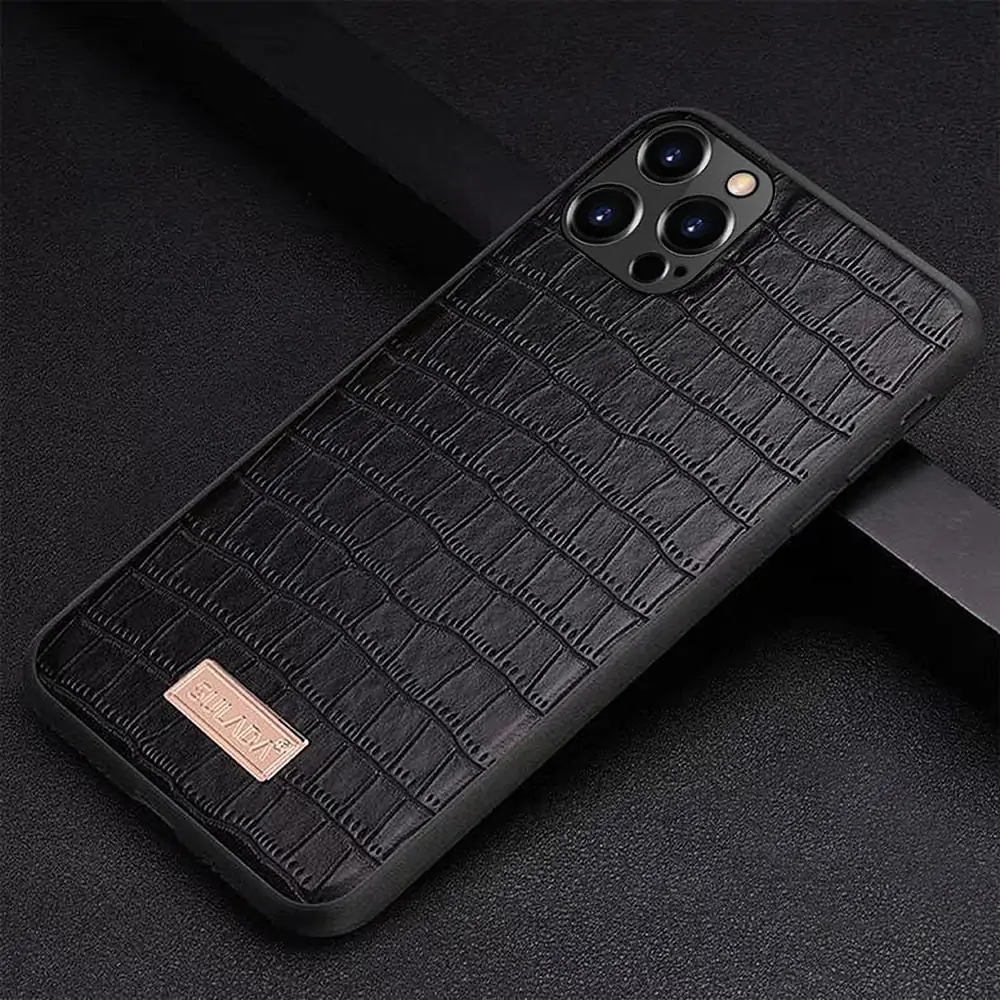 Etui do iPhone 13 Pro Max Crocodile czarne eleganckie SULADA oryginal