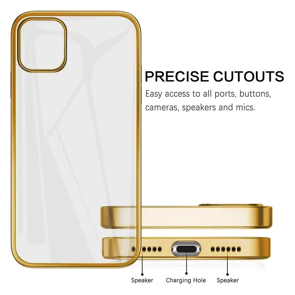Etui do iPhone 14 JETech Simple Metallic gold przeźroczyste z ramką w kolorze złota (OUTLET)