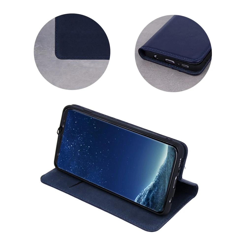 Etui do iPhone 12 Pro eleganckie skórzane granatowe