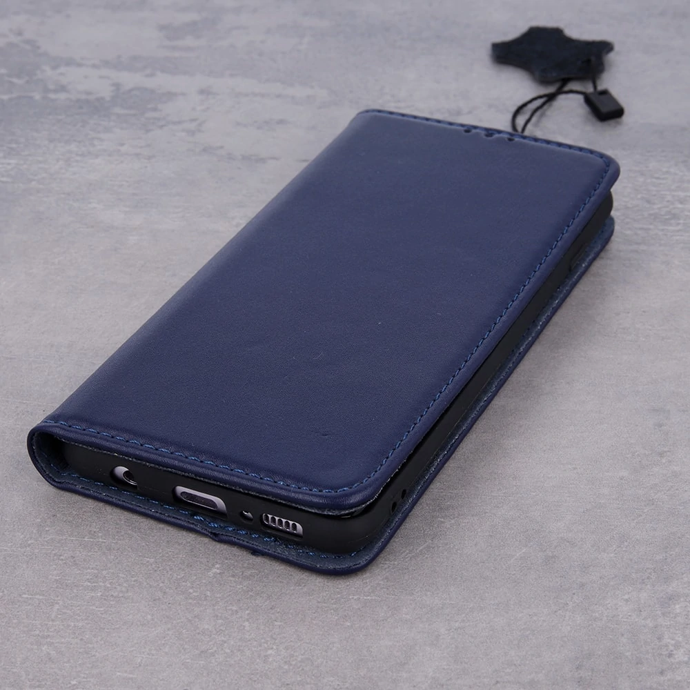 Etui do iPhone 12 Pro eleganckie skórzane granatowe