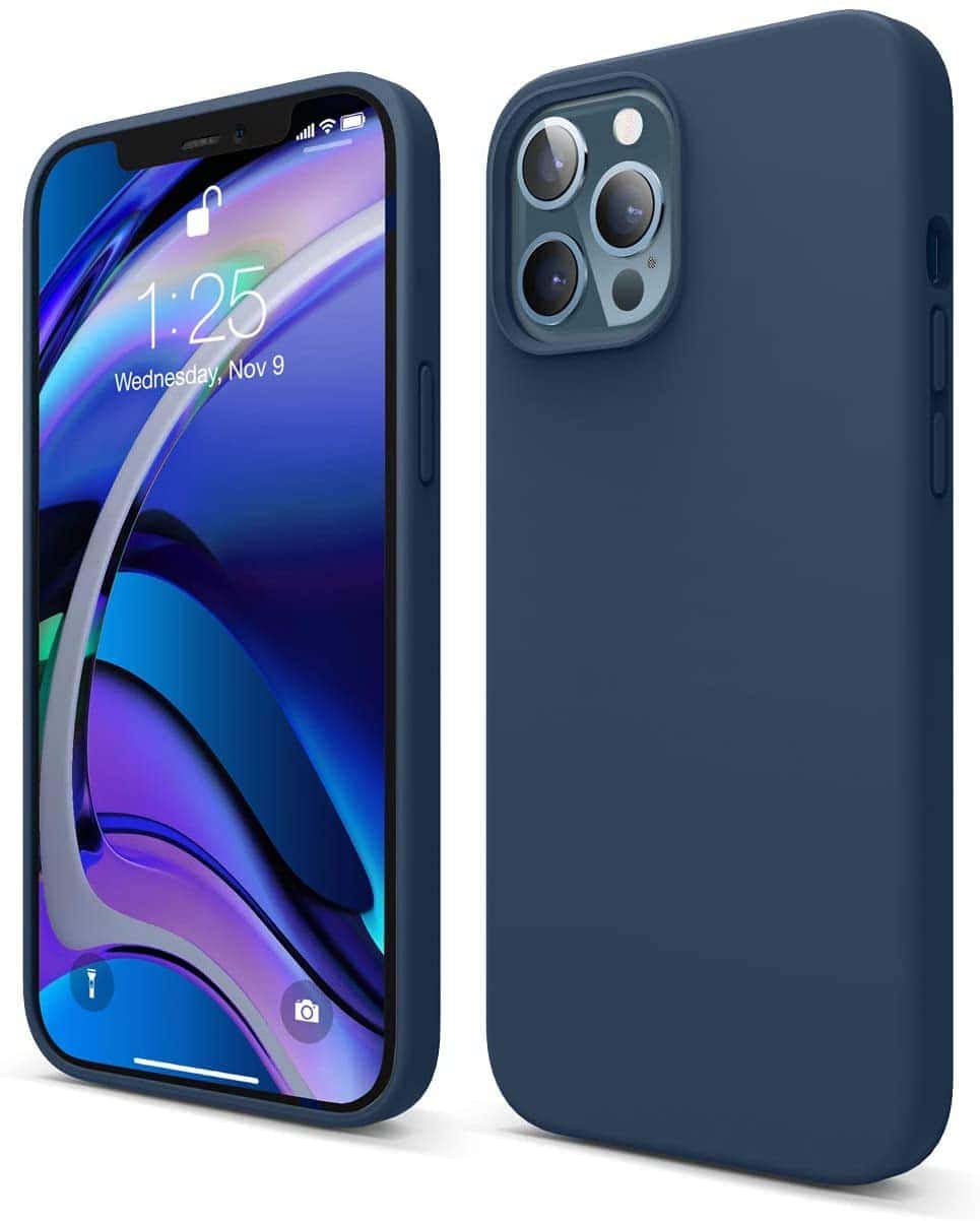 Etui do iPhone 12 Pro silikonowe z mikrofibrą soft touch, granatowe