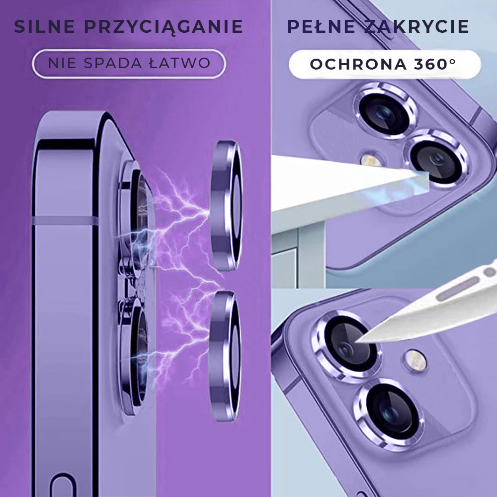 Metalowa osłona obiektywów szkło na aparat iPhone 12 Mini, fiolet