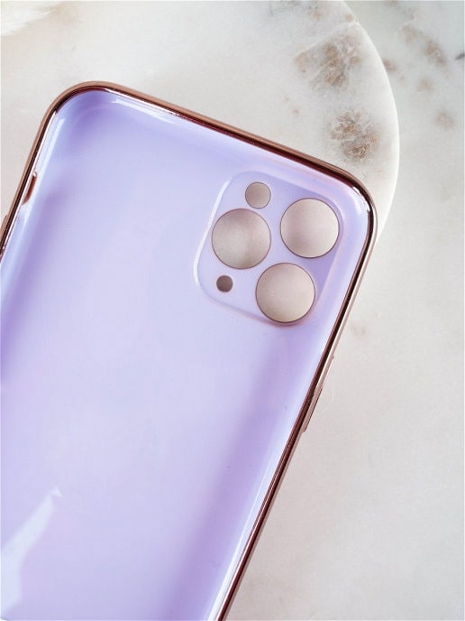 Etui do iPhone 11 Pro eleganckie, ze złotym, metalowym uchwytem i zdobieniami, osłona na aparat, fioletowe liliowe