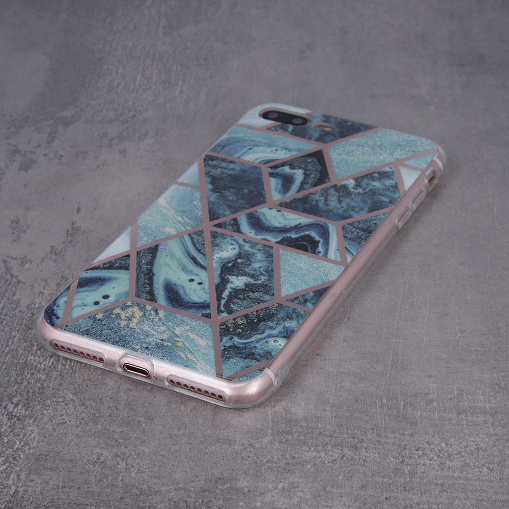 Etui do iPhone 11 marmurkowa geometryczna mozaika ze złotem ciemnoniebieska