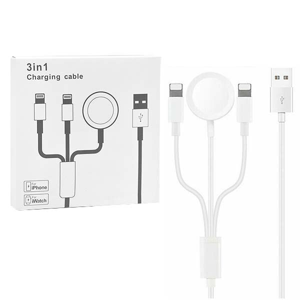 Ładowarka USB 3w1 do Apple Watch oraz 2x Lightning, biała