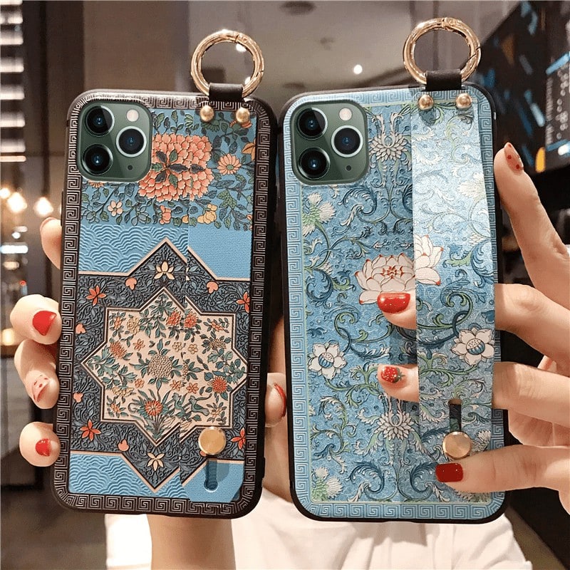 Etui do iPhone XS Max elegancki oryginalny wzór z kwiatami z uchwytem