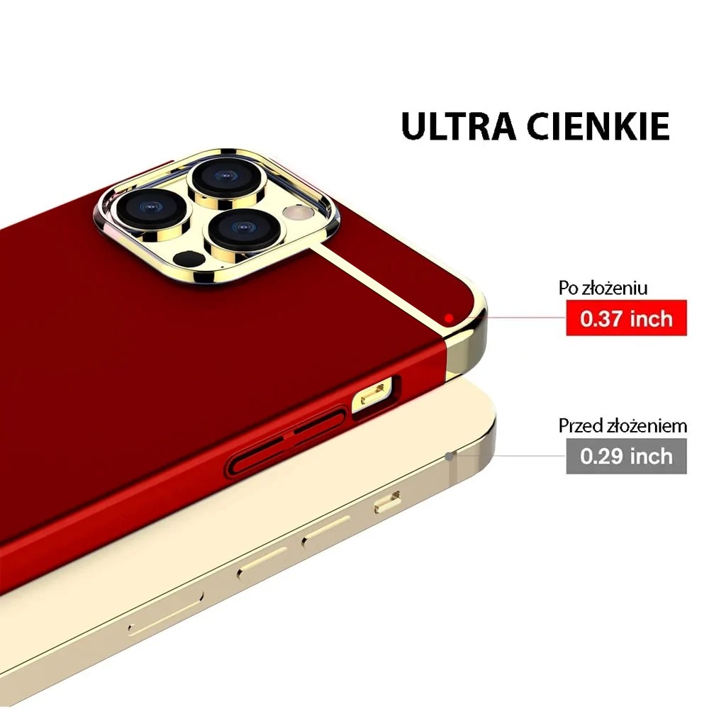 Etui do iPhone 12 Pro eleganckie cienkie ze zdobieniami i widocznym logo, czerwone
