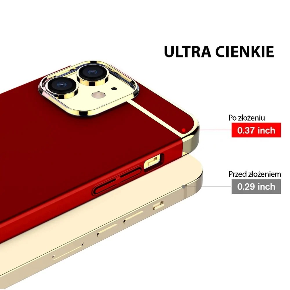 Etui do iPhone 12 eleganckie cienkie ze zdobieniami i widocznym logo, czerwone (OUTLET)
