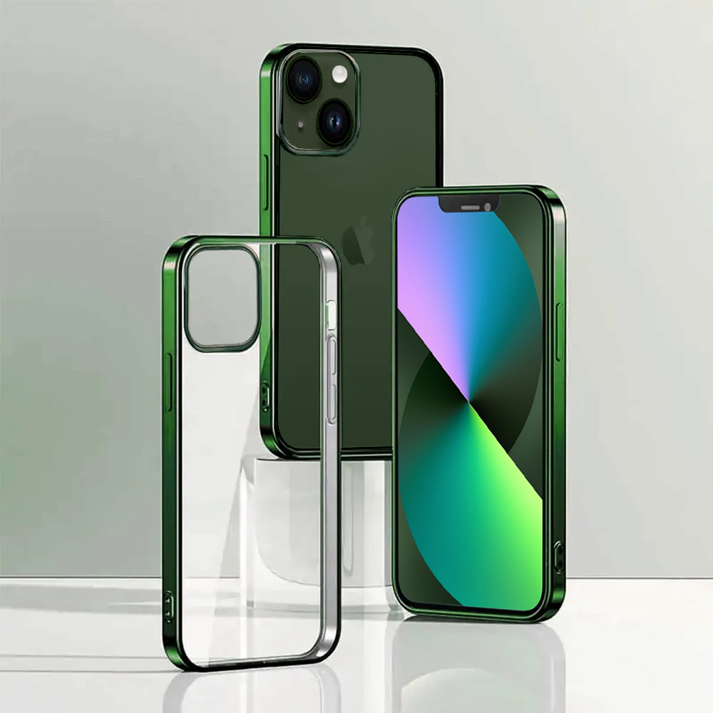 Etui do iPhone 13 JETech Simple Metallic deep green, przeźroczyste z ramką w kolorze ciemno zielonym (OUTLET)