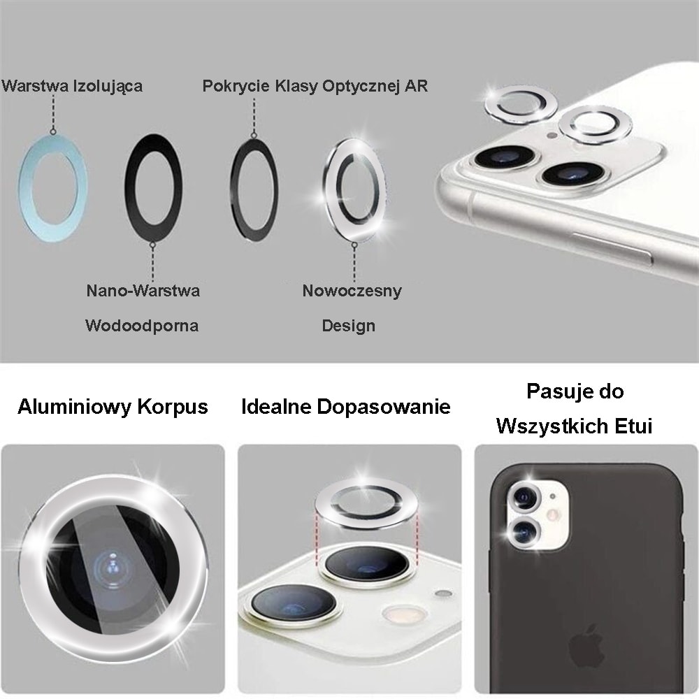 Metalowa osłona obiektywów szkło na aparat iPhone 13 złote
