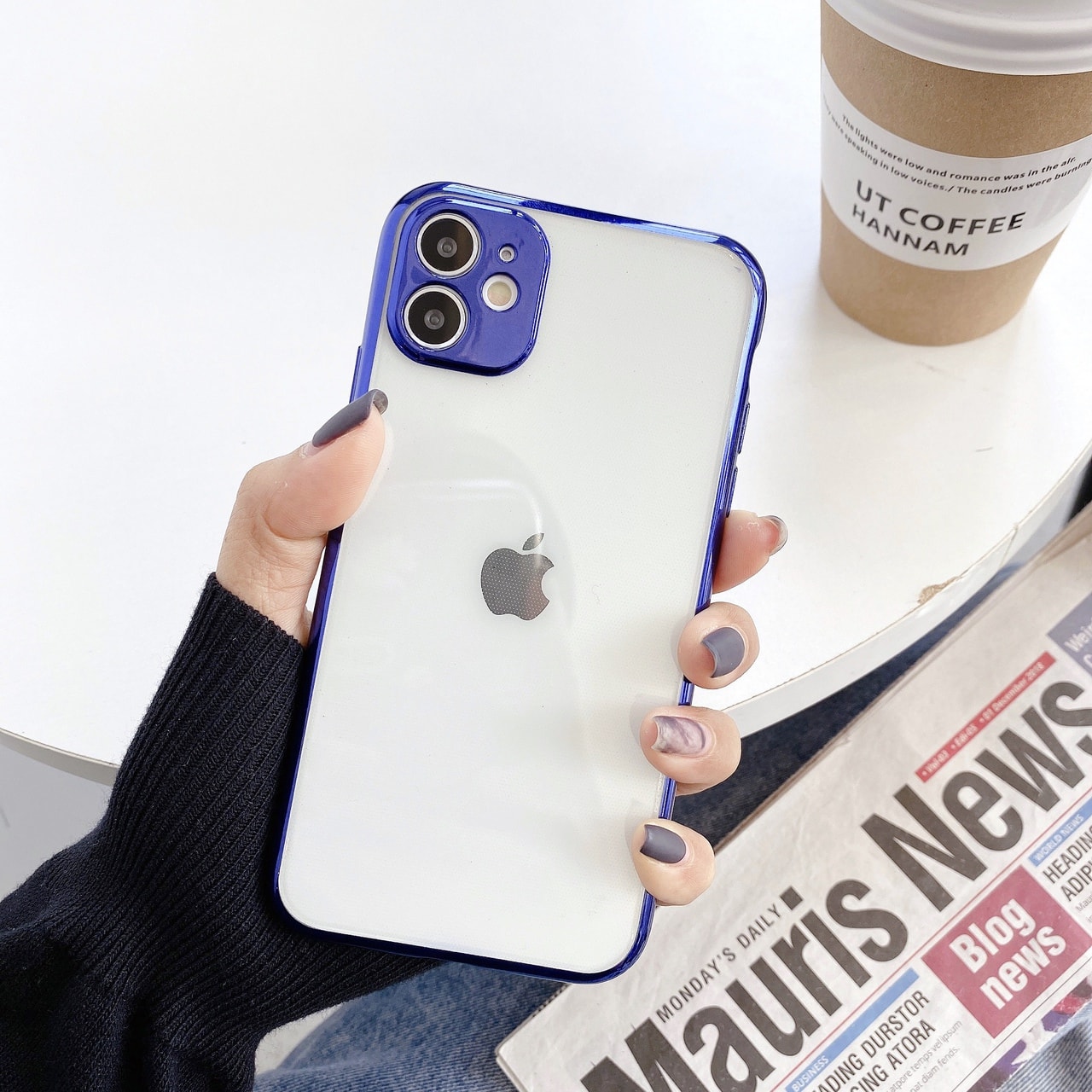 Etui JETech ochronne do iPhone 12 przeźroczysty tył HD granatowy kolor ramki