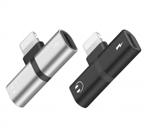 Rozdzielacz 2w1 do iPhone słuchawki + ładowarka czarny