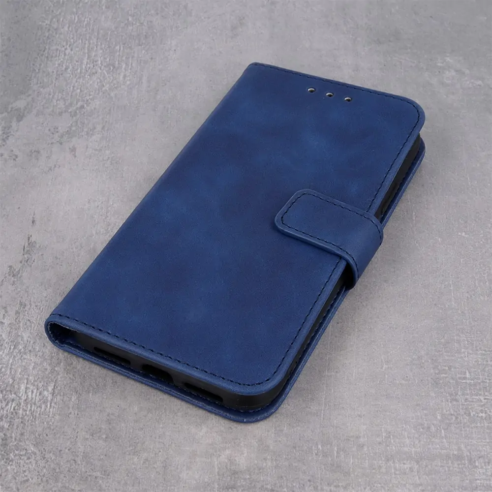 Etui do iPhone 13 Pro Max eko skóra zamykane eleganckie, granatowe