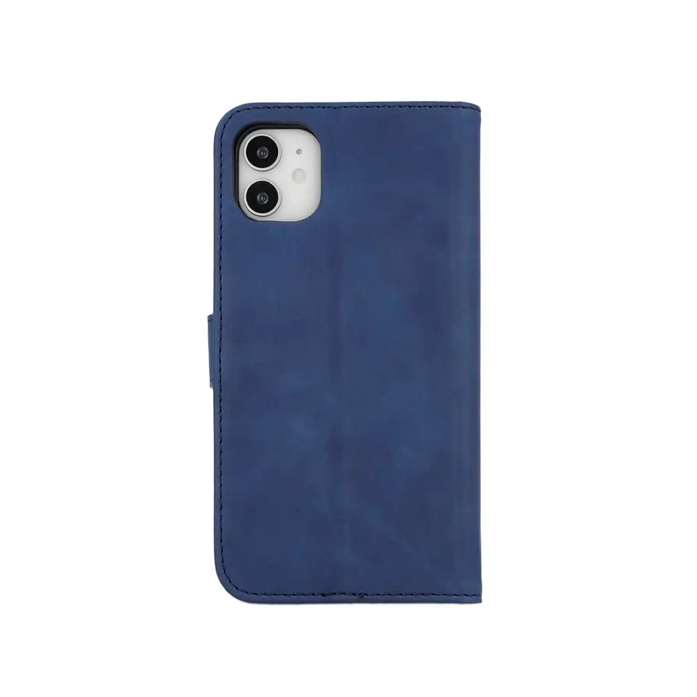 Etui do iPhone 13 Pro Max eko skóra zamykane eleganckie, granatowe