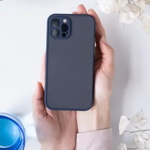 Etui do iPhone 12 Pro półprzeźroczyste matowe z ochroną aparatu, granatowe