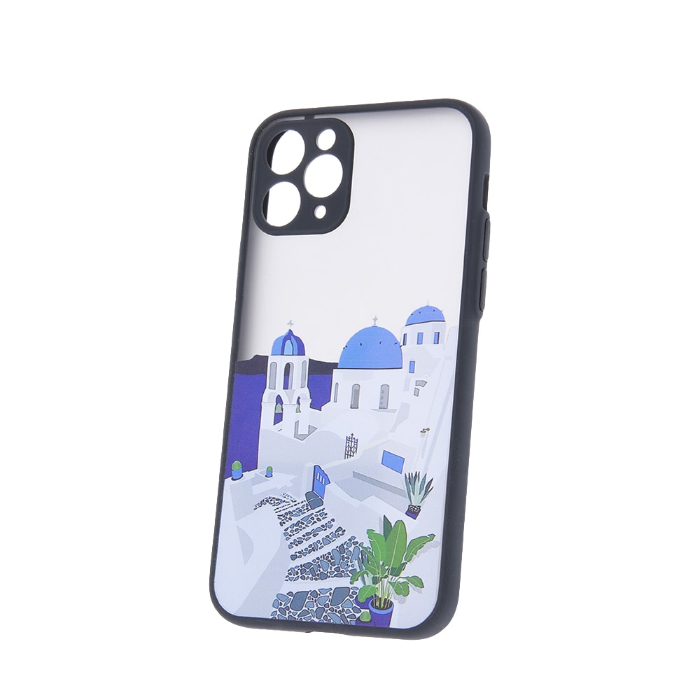 Etui do iPhone 12 Grecja Oia Santorini, matowe półprzeźroczyste, czarne
