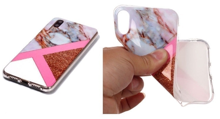 Etui do iPhone X/XS silikonowe brokatowe marmurowe białe