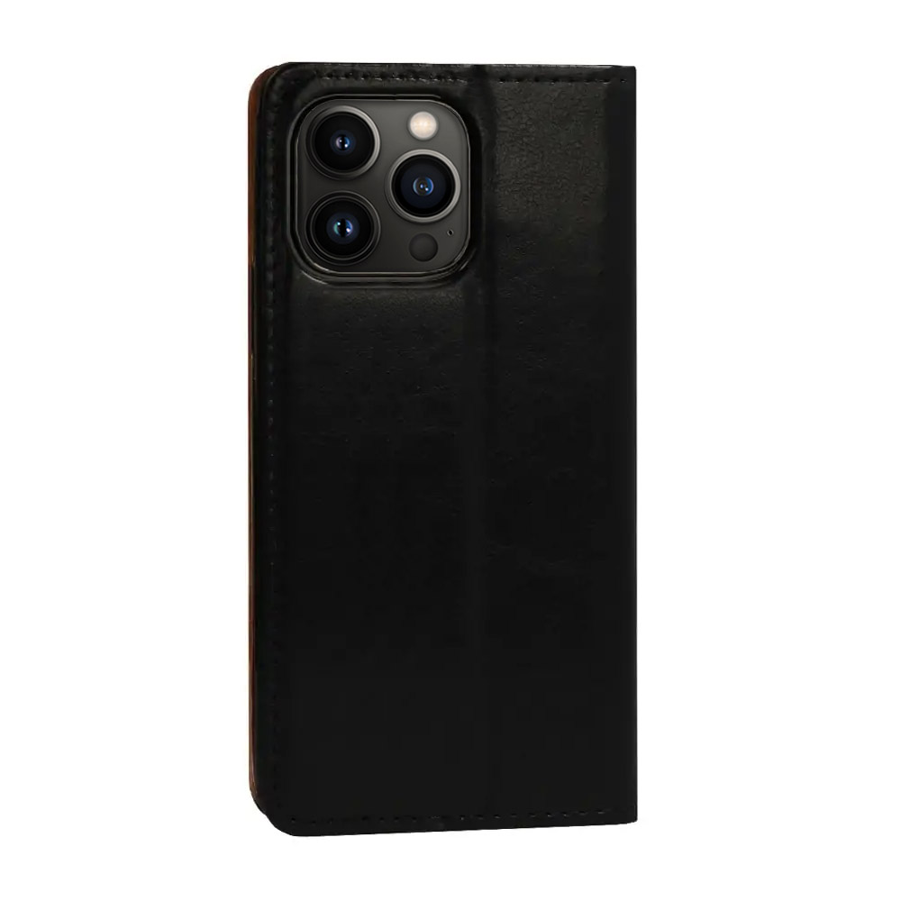 Etui do iPhone 14 Pro Max zamykane, eleganckie skórzane, czarne