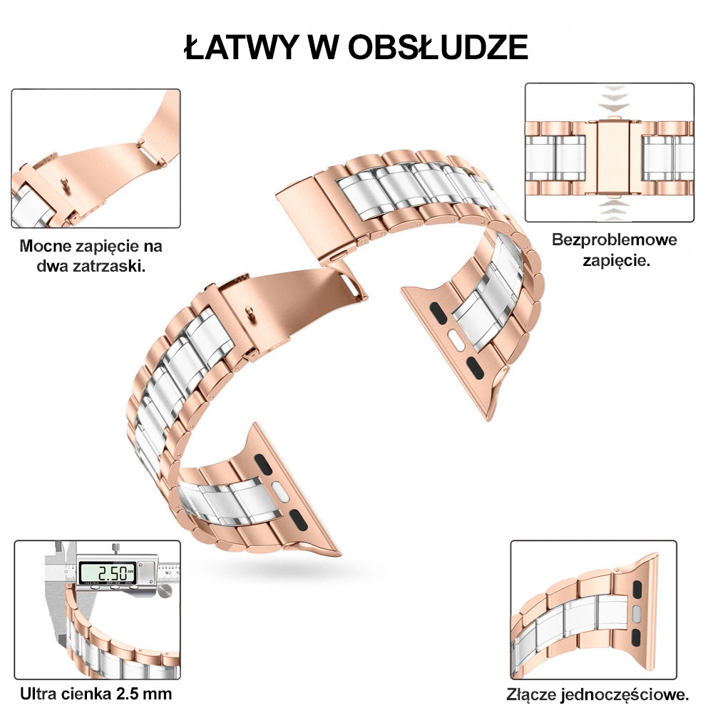 Bransoleta do Apple Watch Ultra 1-2 / Series 4-10 / SE 44/45/46/49mm – różowe złoto