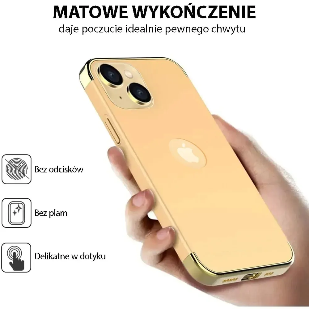 Etui do iPhone 13 eleganckie cienkie ze zdobieniami i widocznym logo, złote (OUTLET)