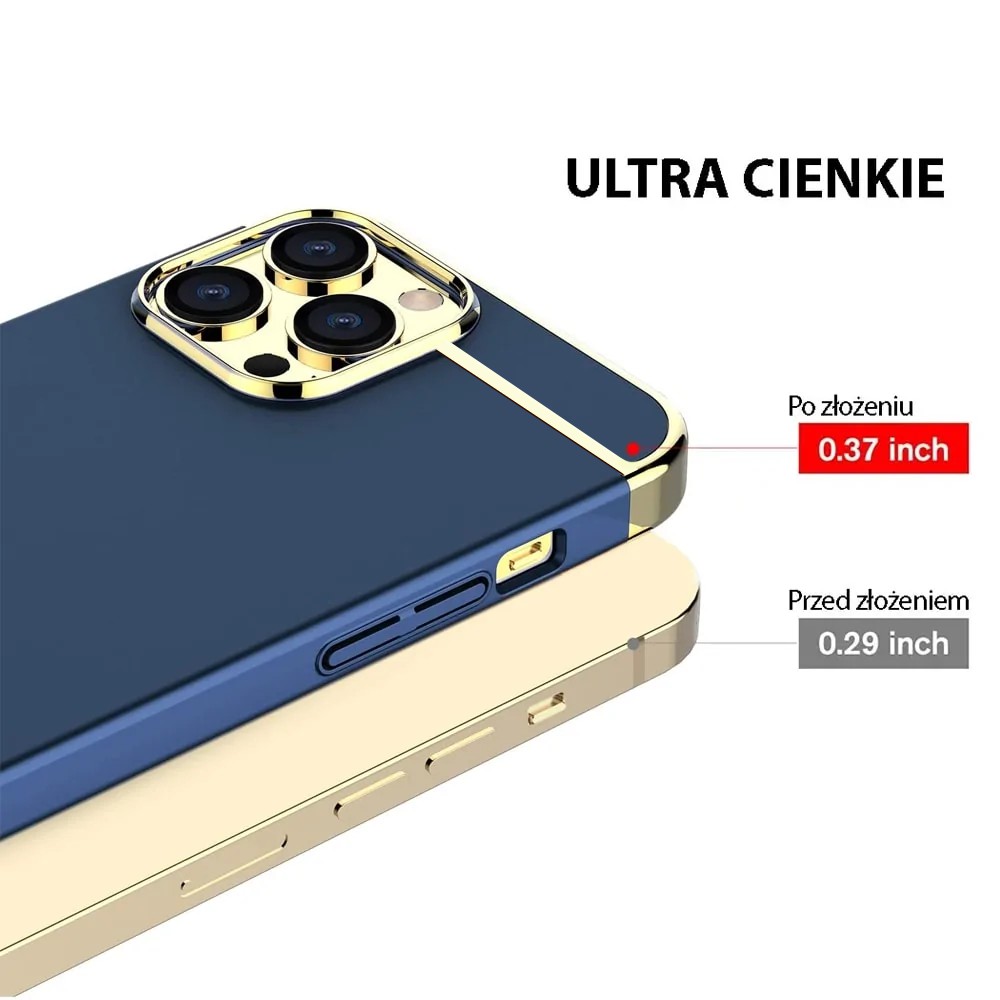 Etui do iPhone 12 Pro eleganckie cienkie ze zdobieniami i widocznym logo, niebieskie