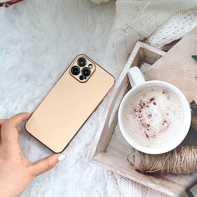 Etui do iPhone 12 Pro luksusowe ze złotą ramką, pudrowy róż