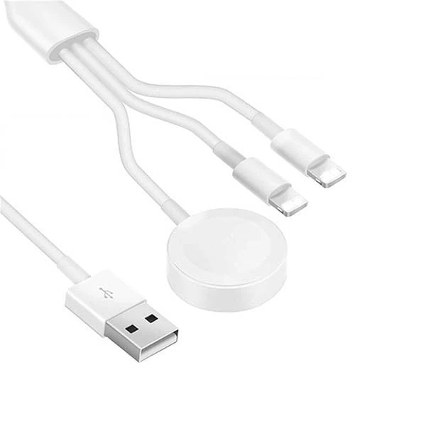 Ładowarka USB 3w1 do Apple Watch oraz 2x Lightning, biała