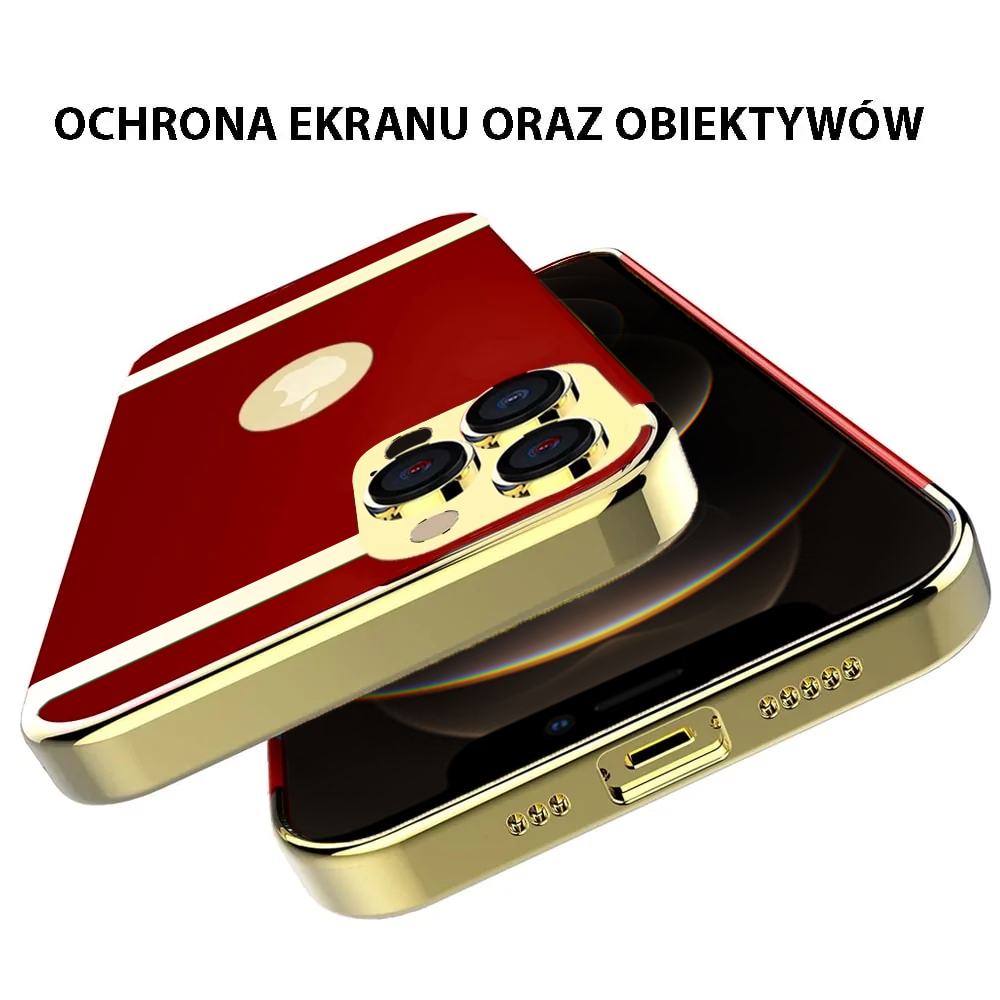 Etui do iPhone 12 Pro eleganckie cienkie ze zdobieniami i widocznym logo, czerwone