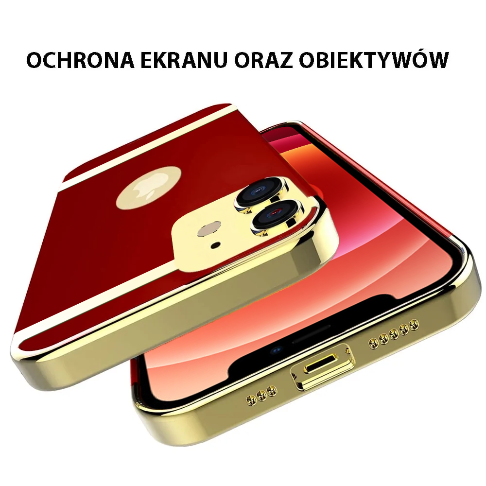 Etui do iPhone 12 eleganckie cienkie ze zdobieniami i widocznym logo, czerwone (OUTLET)