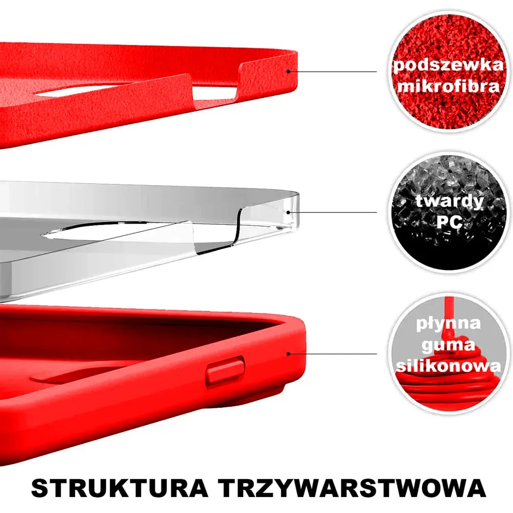Etui do iPhone 13 Mini silikonowe z mikrofibrą soft touch z osłoną na aparat, czerwone