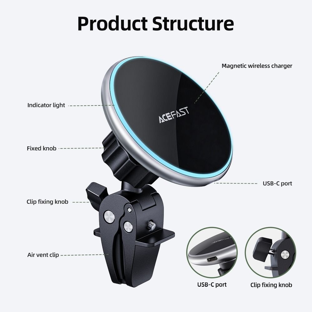 Uchwyt ładujący z MagSafe, szybkie ładowanie bezprzewodowe 15W, do kratki