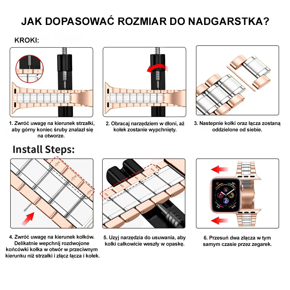 Bransoleta do Apple Watch Ultra 1-2 / Series 4-10 / SE 44/45/46/49mm – różowe złoto