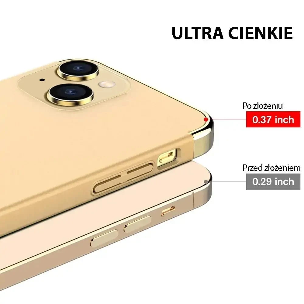 Etui do iPhone 13 eleganckie cienkie ze zdobieniami i widocznym logo, złote (OUTLET)