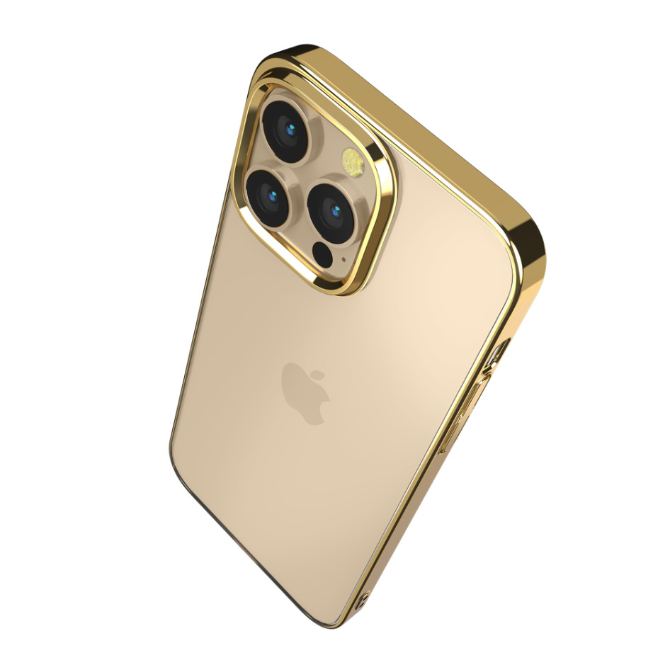 Etui do iPhone 14 Pro JETech Simple Metallic gold przeźroczyste z ramką w kolorze złota (OUTLET)