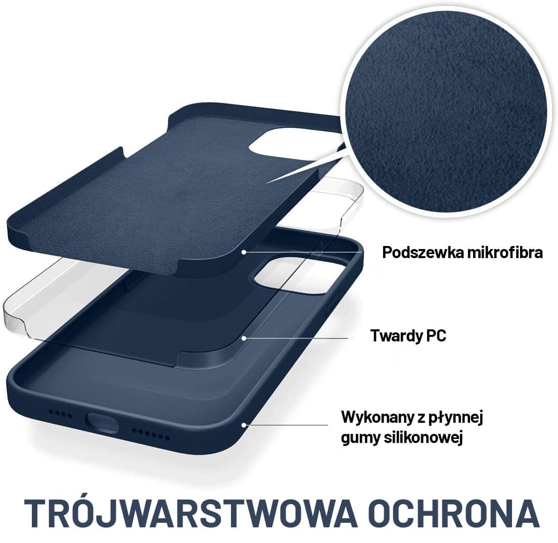 Etui do iPhone 13 Mini silikonowe z mikrofibrą soft touch z osłoną na aparat, granatowe