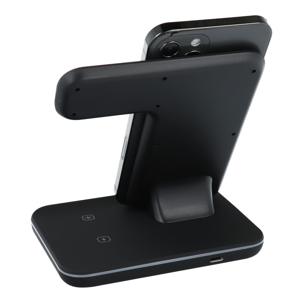 Ładowarka 3w1 iPhone / Apple Watch / Airpods szybka 15W z podświetleniem, czarna