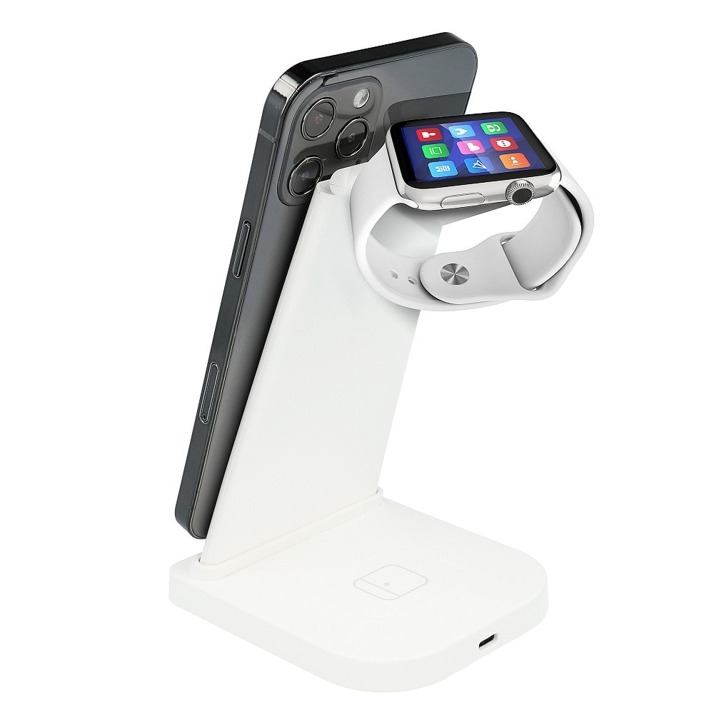 Ładowarka bezprzewodowa indukcyjna 3w1 iPhone, Apple Watch, AirPods, biała