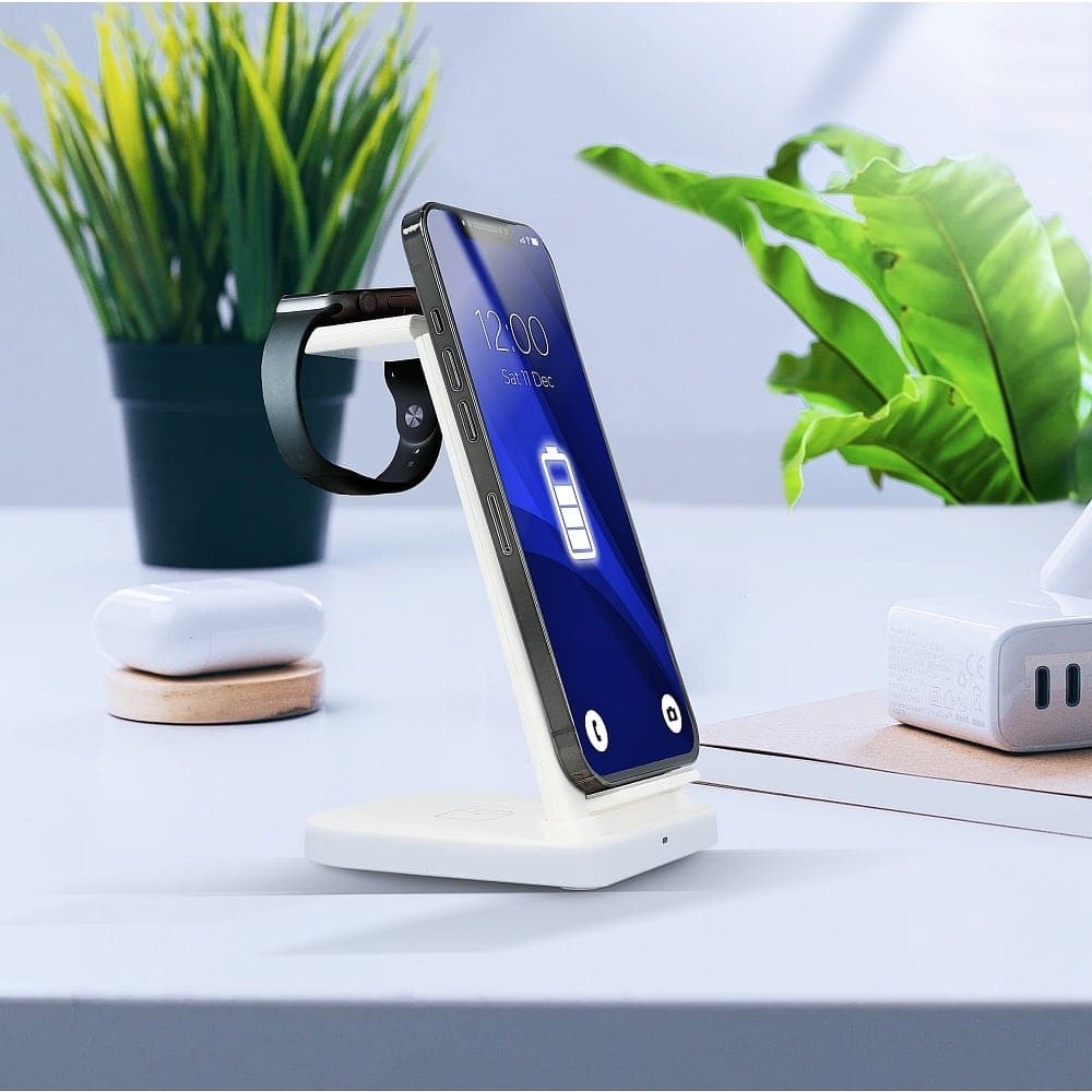 Ładowarka bezprzewodowa indukcyjna 3w1 iPhone, Apple Watch, AirPods, biała