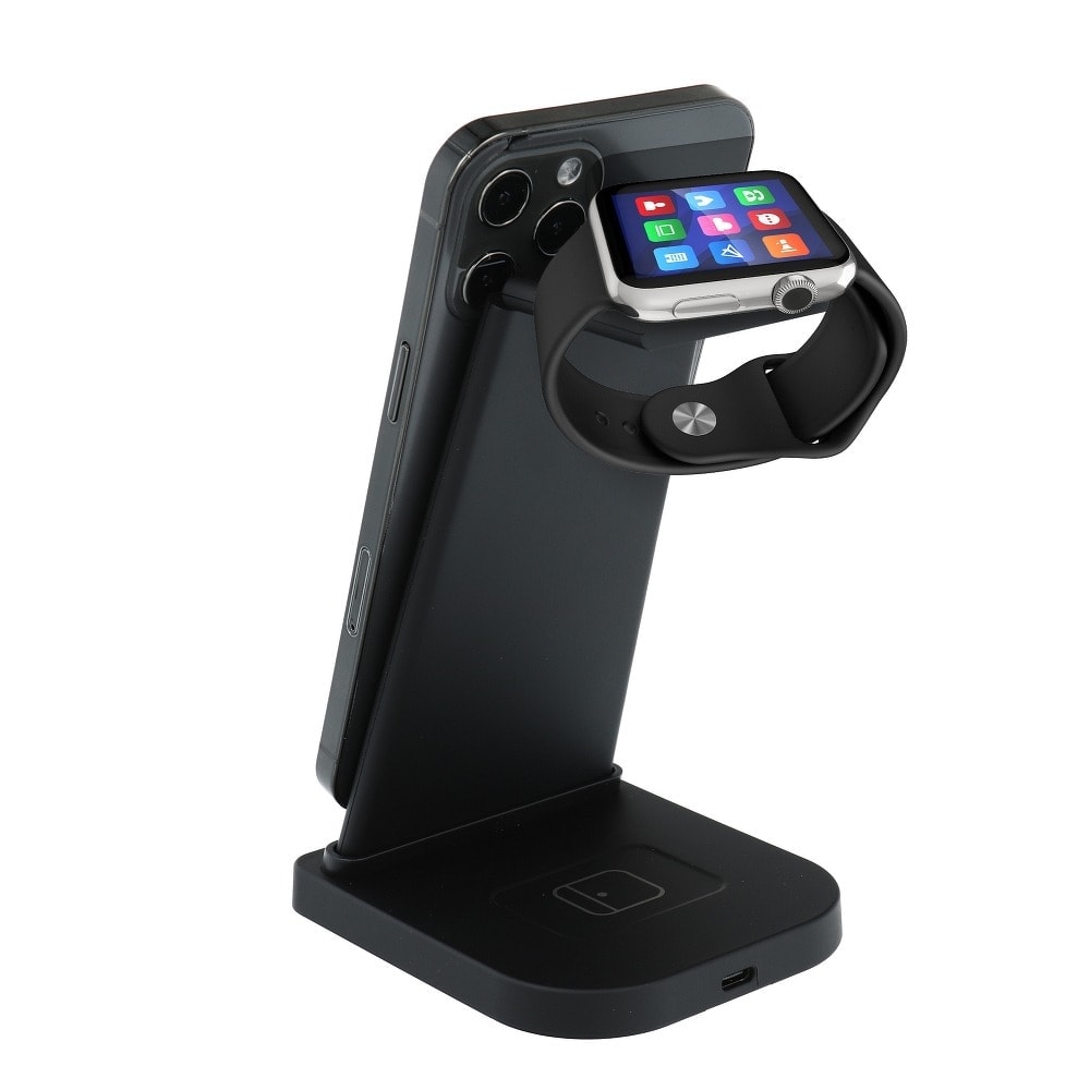 Ładowarka bezprzewodowa indukcyjna 3w1 iPhone, Apple Watch, AirPods, czarna