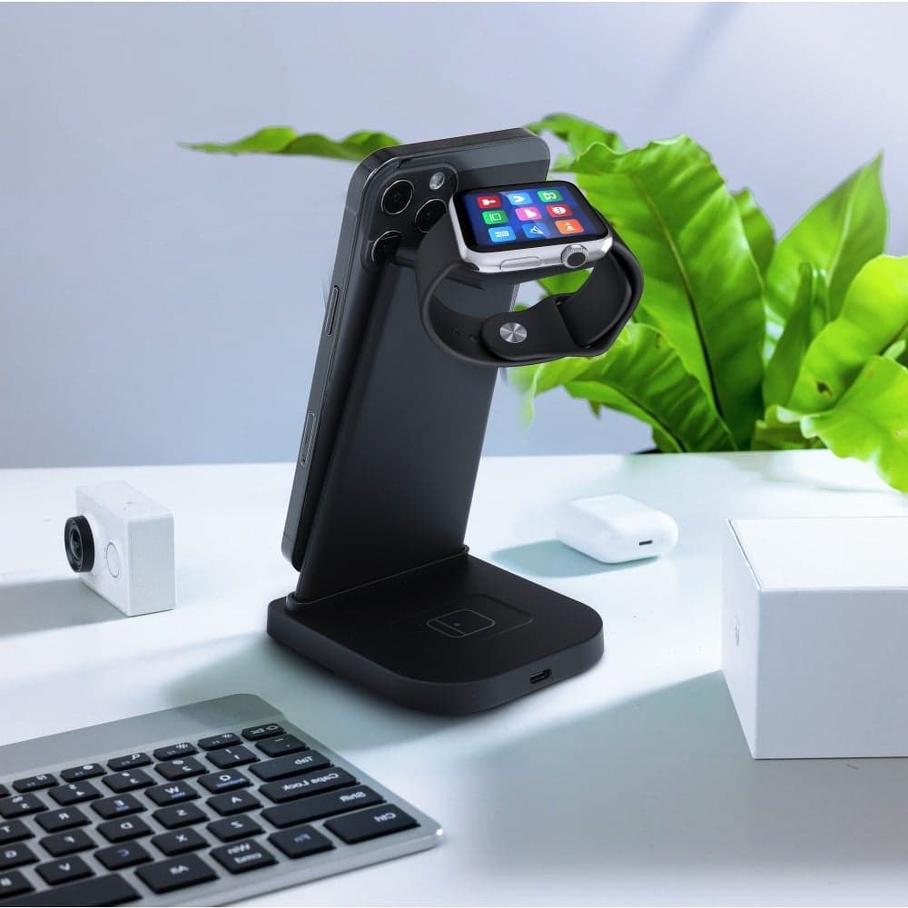 Ładowarka bezprzewodowa indukcyjna 3w1 iPhone, Apple Watch, AirPods, czarna