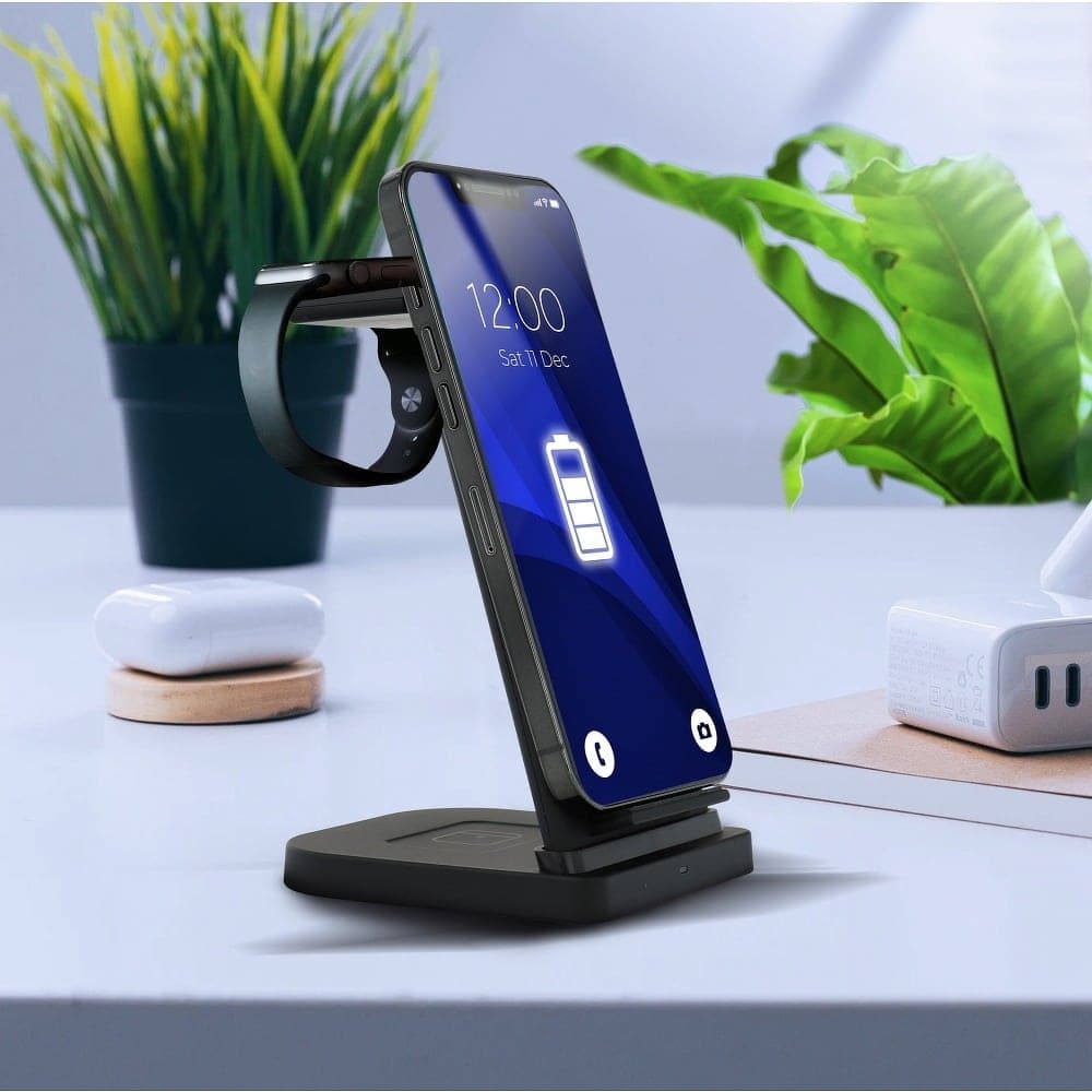 Ładowarka bezprzewodowa indukcyjna 3w1 iPhone, Apple Watch, AirPods, czarna