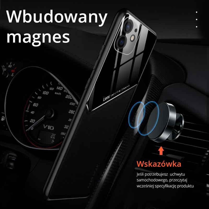 Etui do iPhone 12 eko skóra z magnesem + szkło organiczne czarne