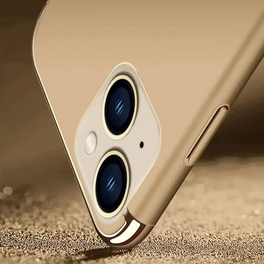 Etui do iPhone 13 eleganckie cienkie ze zdobieniami i widocznym logo, złote (OUTLET)